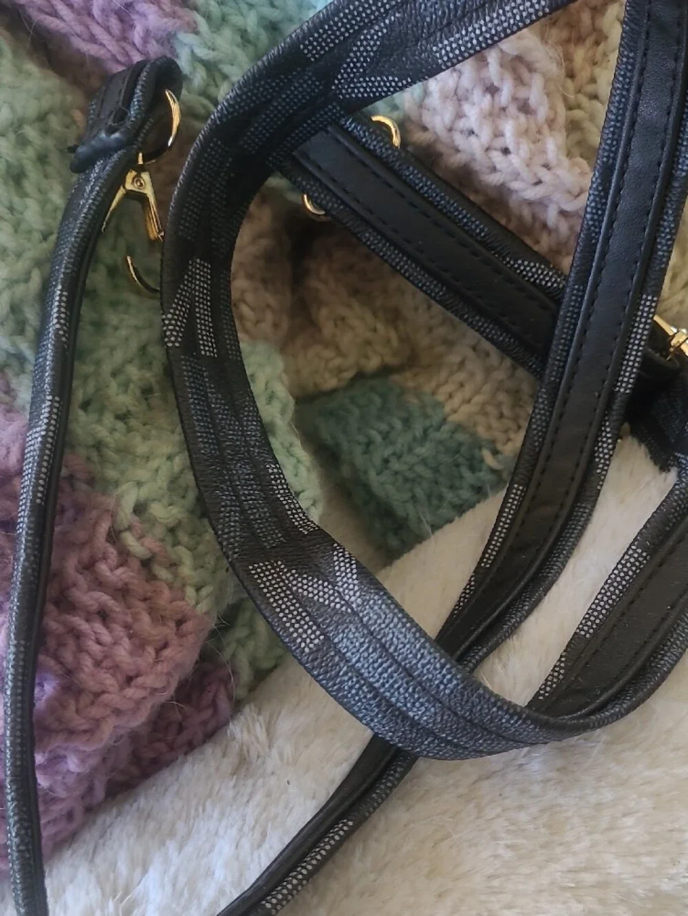 MFK Monogram Pattern Navy Blue Crossbody Tote Bag